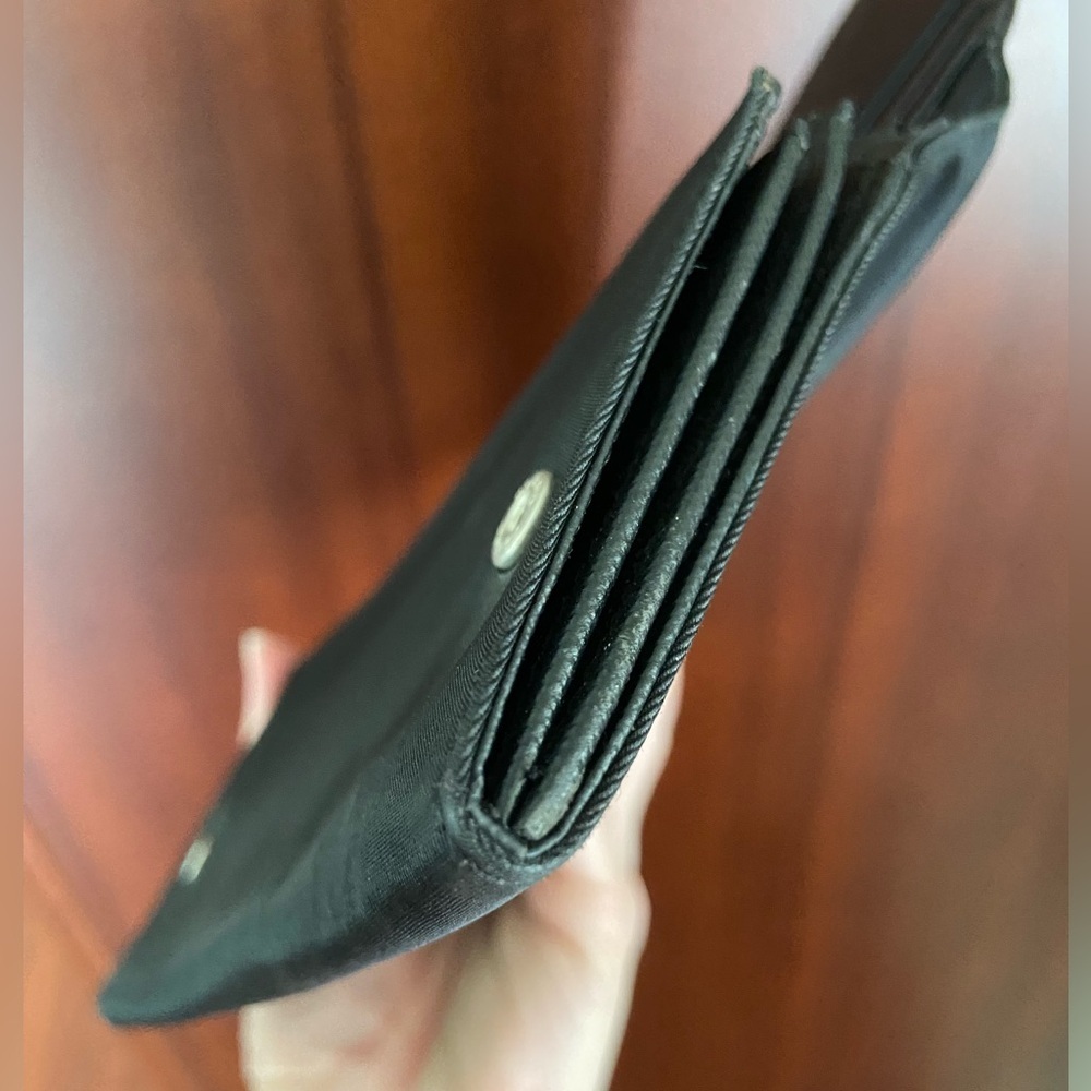 PRADA Tessuto Nylon Saffiano Flap Wallet Black w/ unbranded chain Authentic - Picture 11 of 16